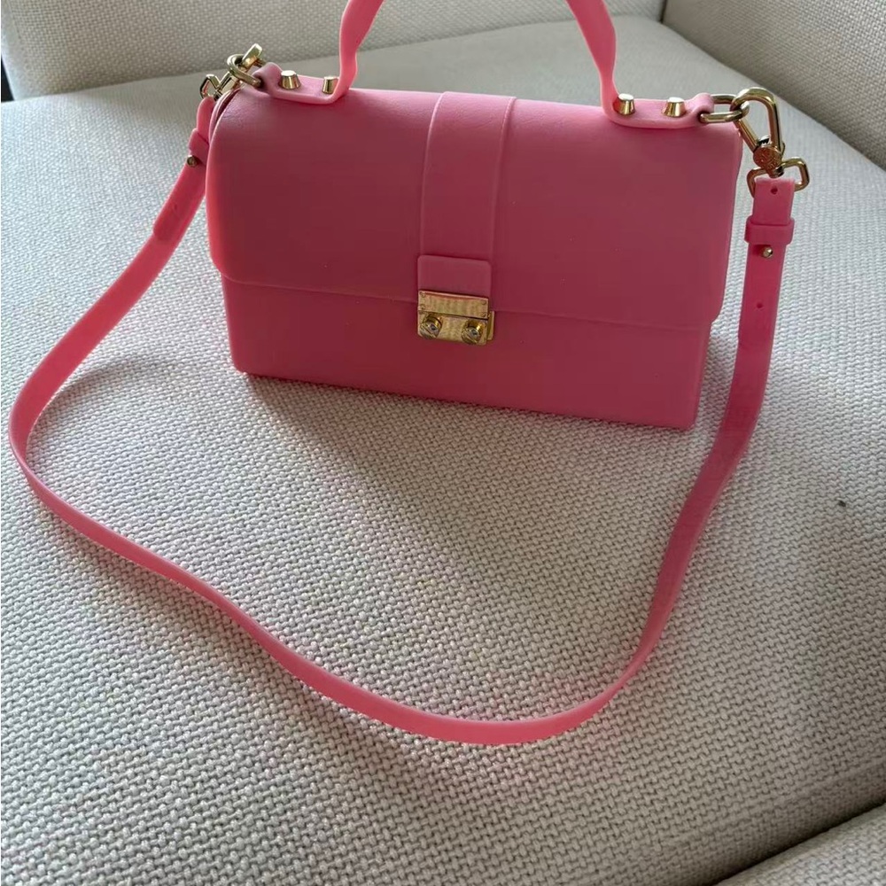 Pink Structured Top-Handle Crossbody Bag with Gold Hardware